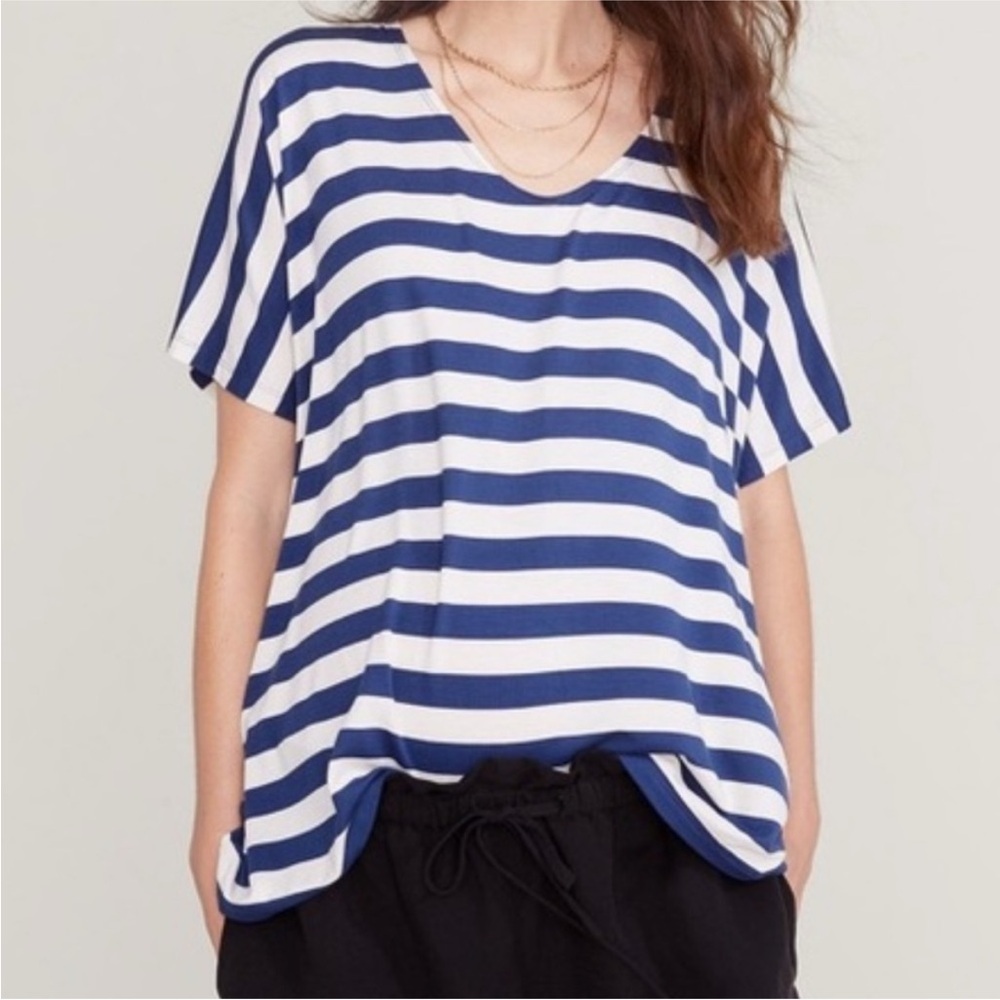 Hatch blue and grey Striped Short Sleeve Tee